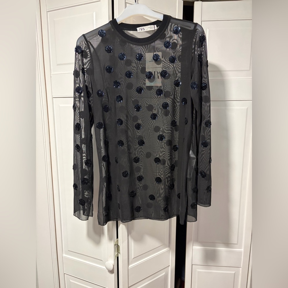 NWT Zara The Special Edition Sheer Knit Tunic w/ Sequin Accents